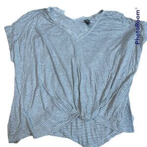 Alya Womens Grey White Striped Lace‎ Trim V-Neck Front Twist Top Small